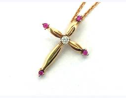 Золотой крест с бриллиантом и рубинами